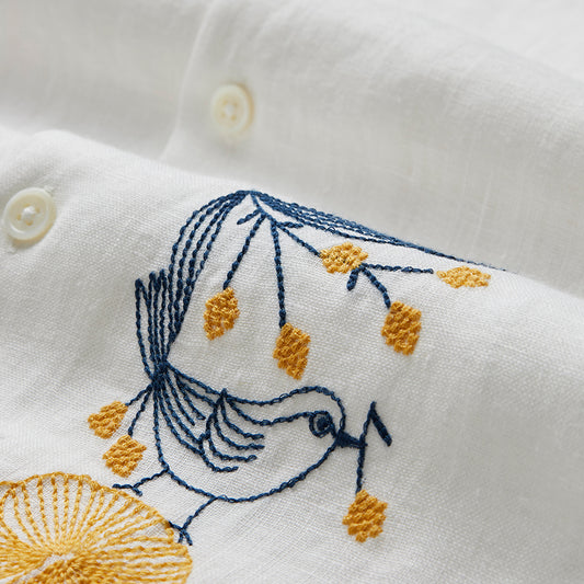 Portuguese Flannel Emb. Birds & Flowers Shirt