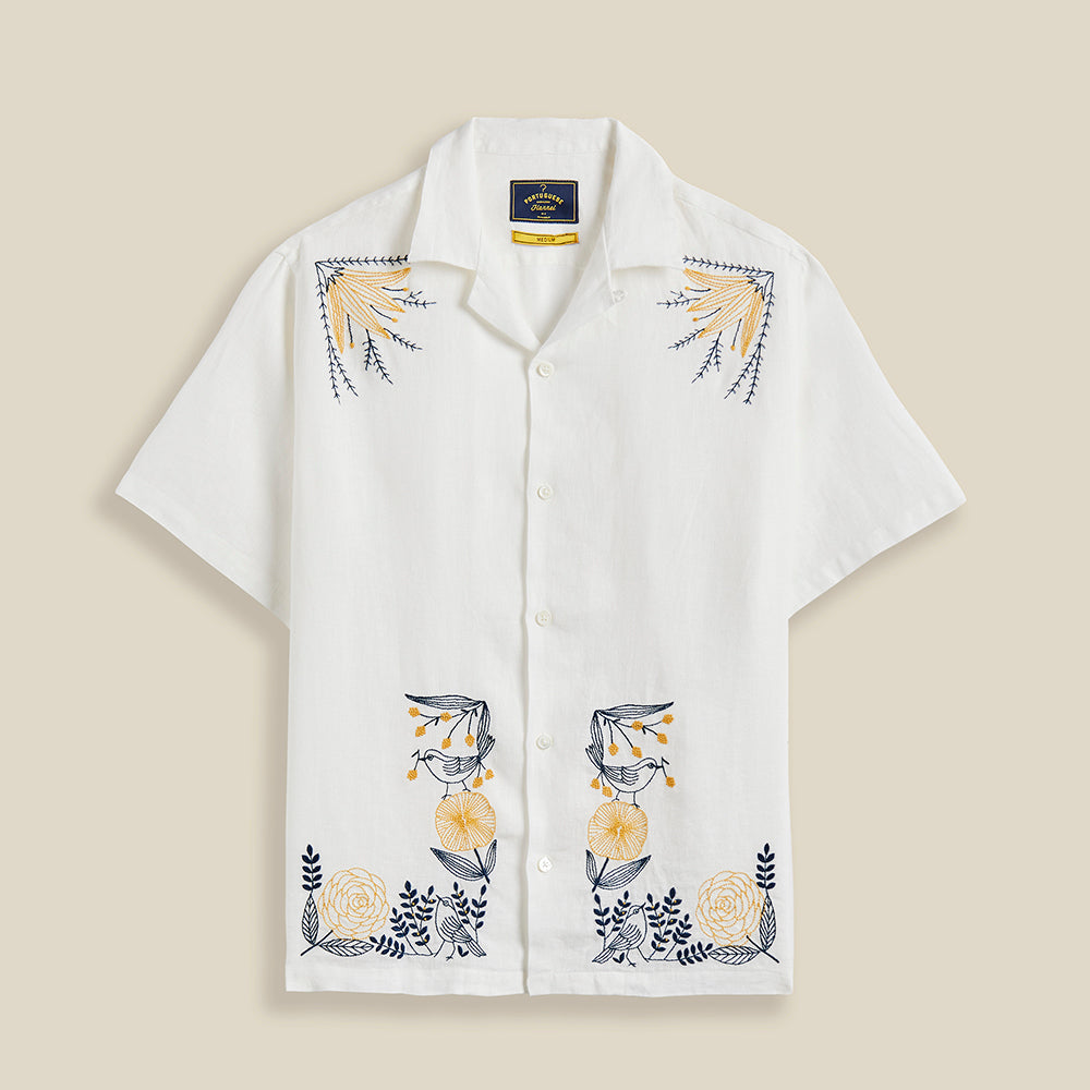 Portuguese Flannel Emb. Birds & Flowers Shirt