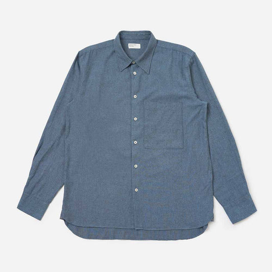 Universal Works Blue Brushed Marl Twill Square Pocket Shirt